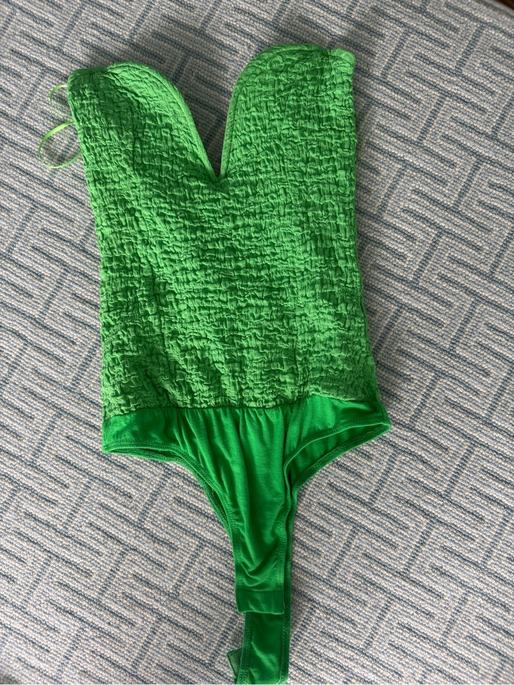 Green Smocked Strapless Bodysuit